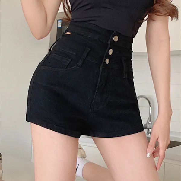 High Waist Casual Button Jeans Wide Leg Shorts