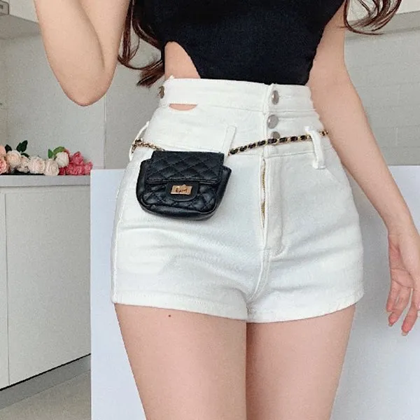 High Waist Casual Button Jeans Wide Leg Shorts