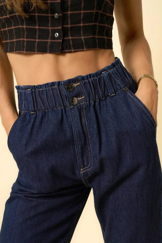 HIGH WAISTED PLEATED SLOUCHY DENIM PANTS