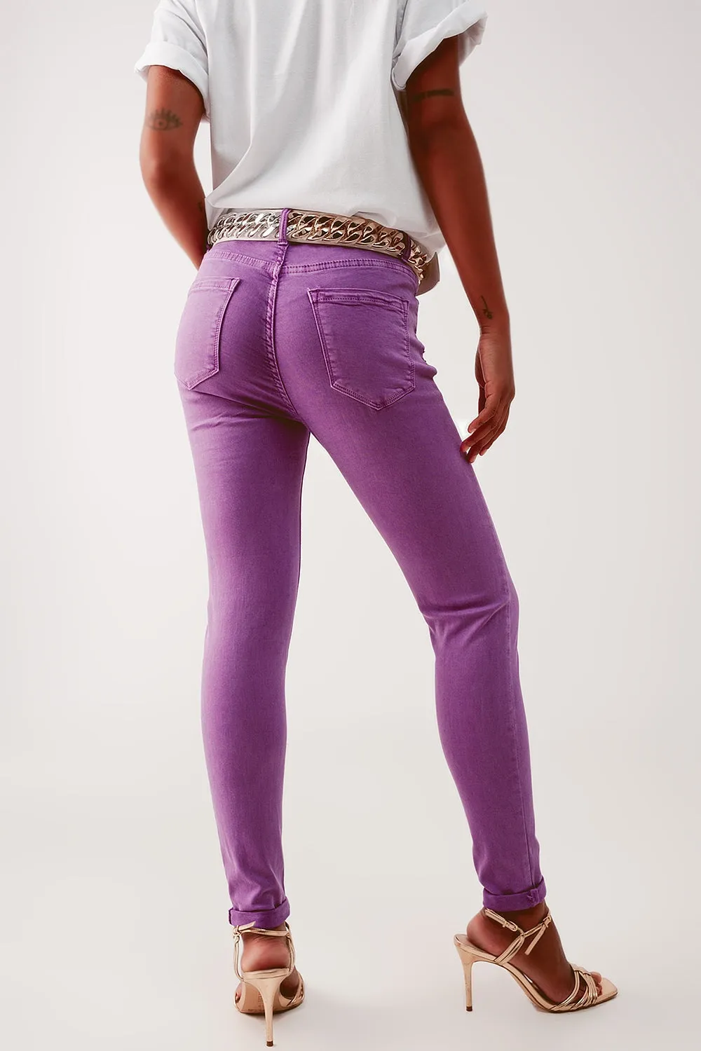 High Waisted Skinny Jeans in Purple