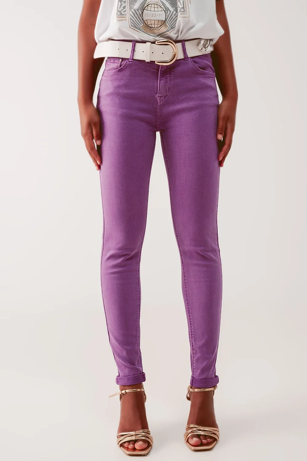 High Waisted Skinny Jeans in Purple