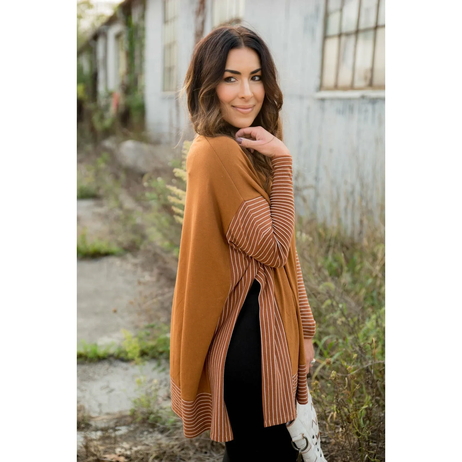 Hint of Stripes Faux Poncho