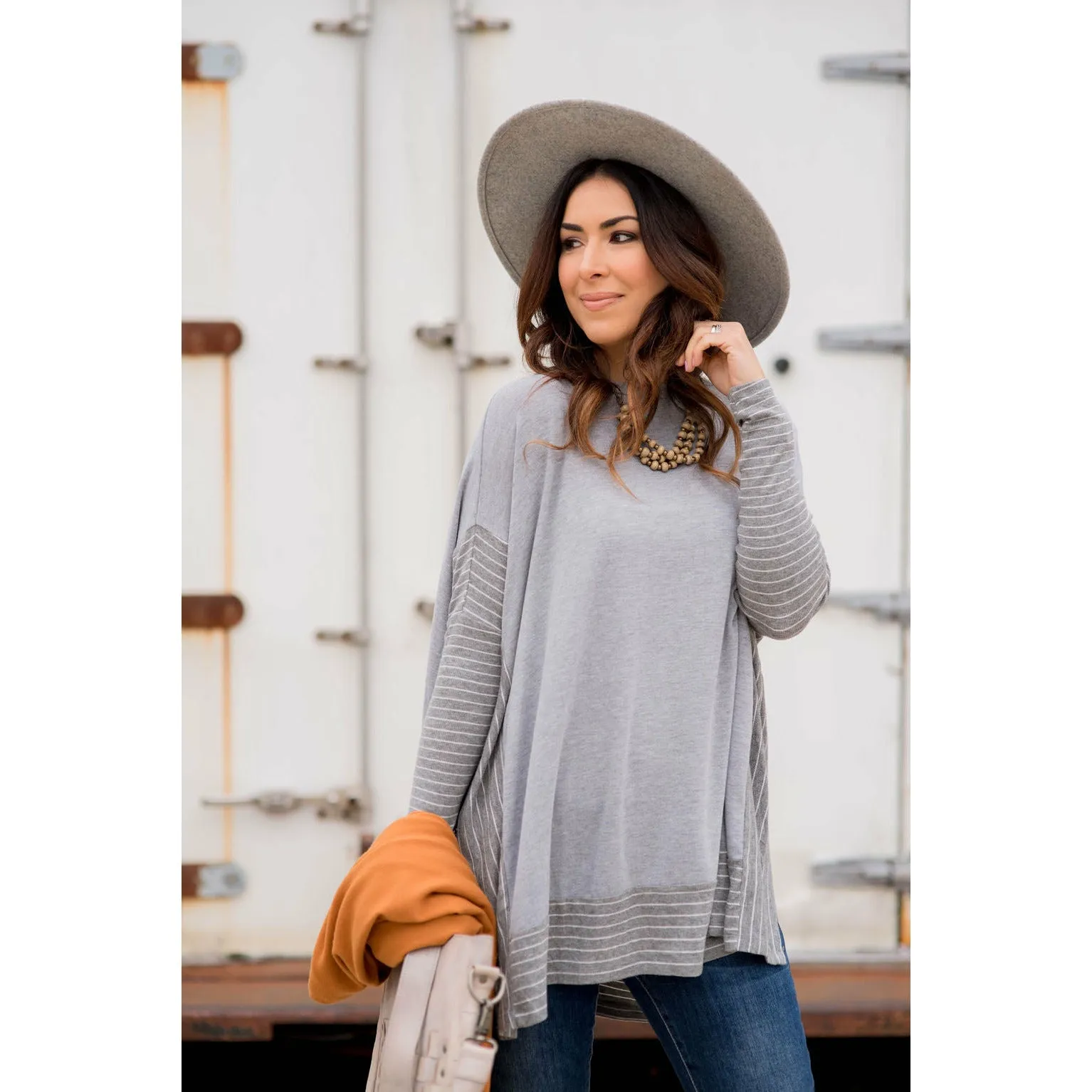 Hint of Stripes Faux Poncho