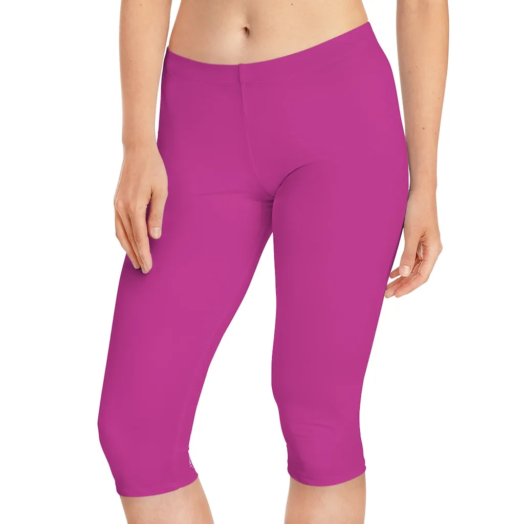 Hot Pink Women's Capri Leggings, Knee-Length Polyester Capris Tights-Made in USA (US Size: XS-2XL)