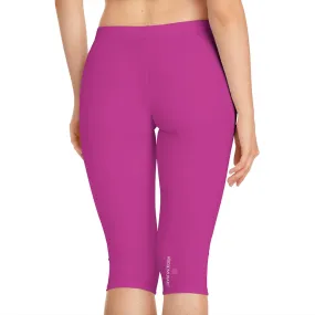 Hot Pink Women's Capri Leggings, Knee-Length Polyester Capris Tights-Made in USA (US Size: XS-2XL)