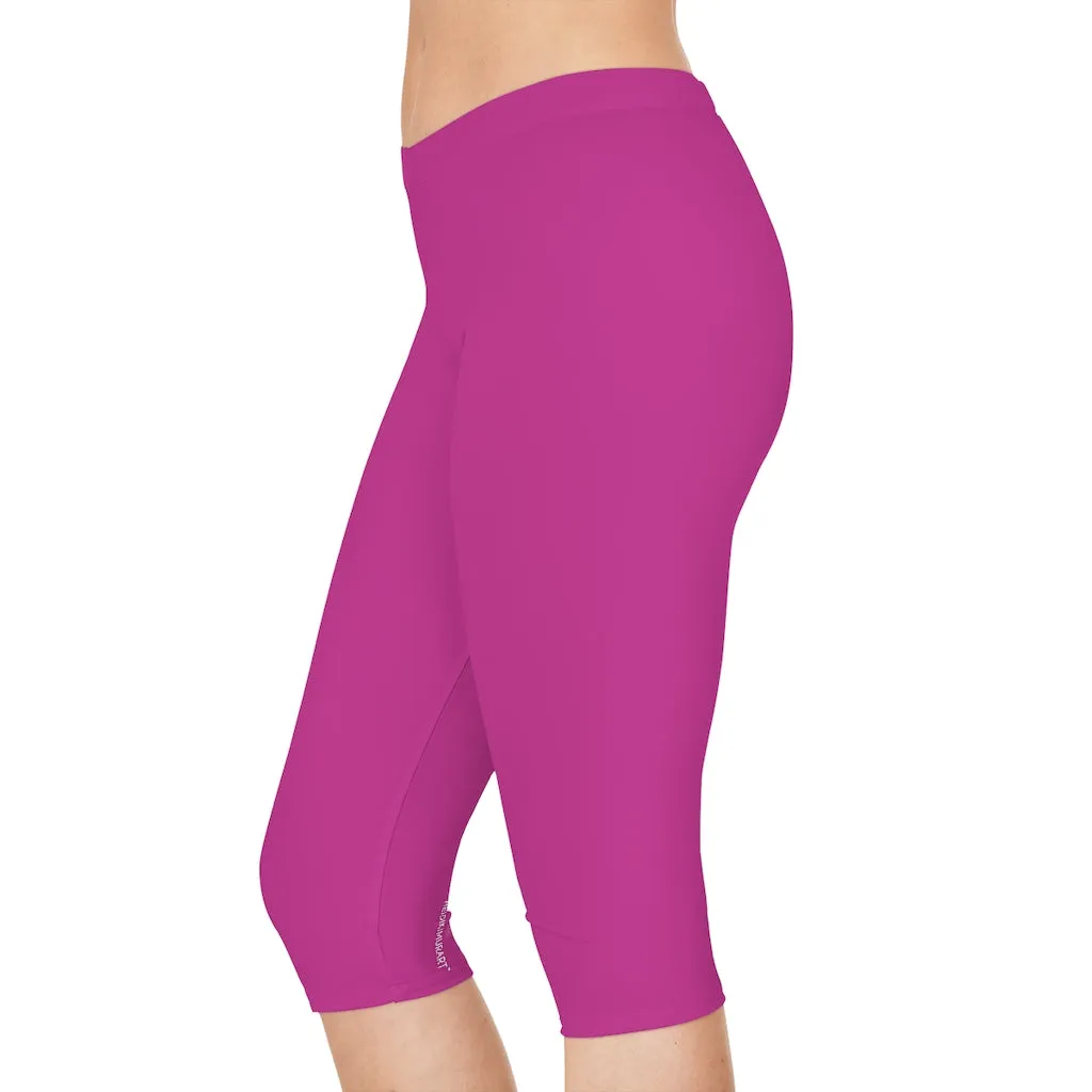 Hot Pink Women's Capri Leggings, Knee-Length Polyester Capris Tights-Made in USA (US Size: XS-2XL)