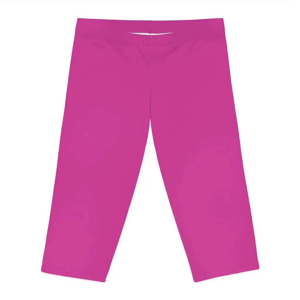 Hot Pink Women's Capri Leggings, Knee-Length Polyester Capris Tights-Made in USA (US Size: XS-2XL)