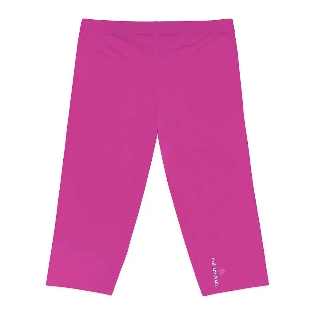 Hot Pink Women's Capri Leggings, Knee-Length Polyester Capris Tights-Made in USA (US Size: XS-2XL)