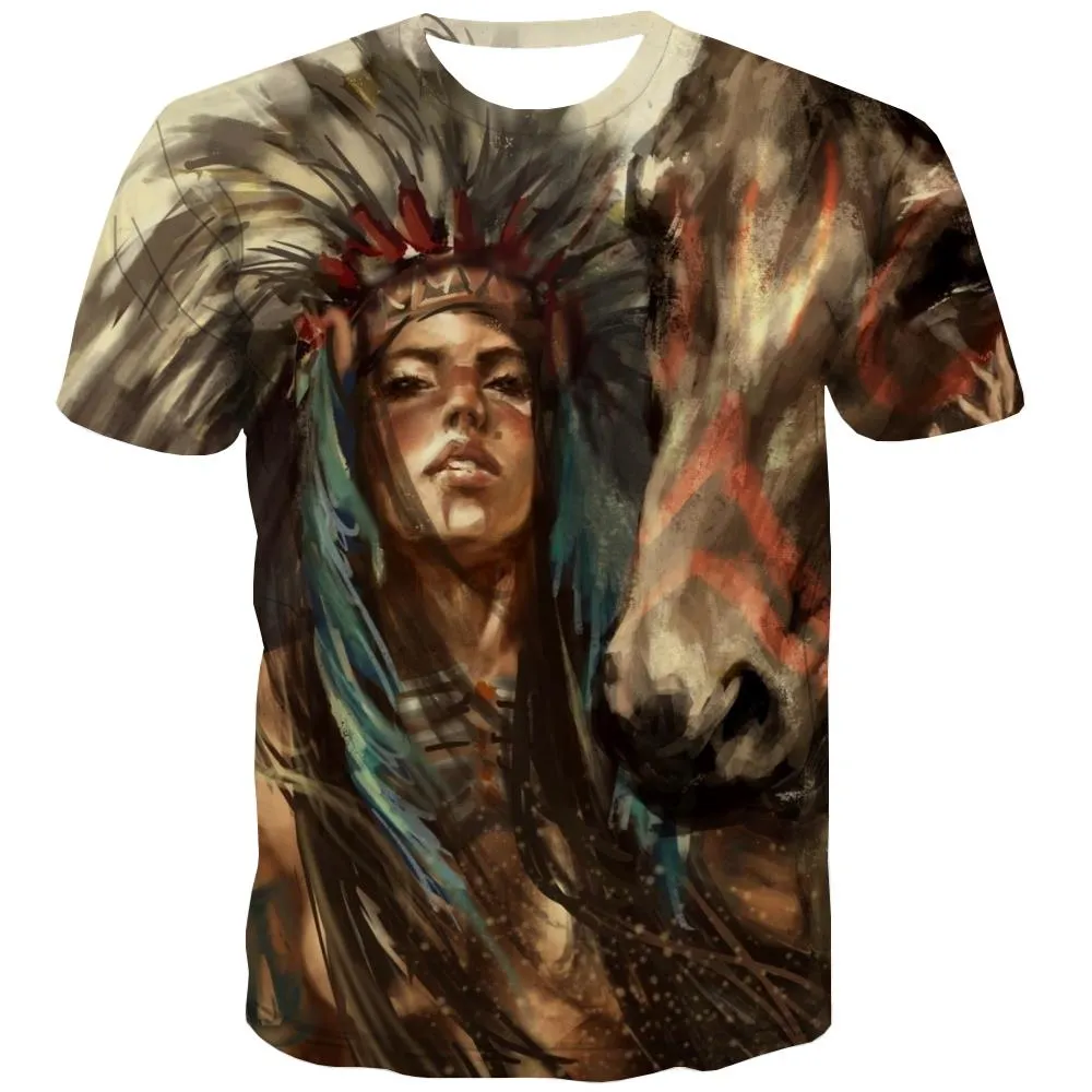 Indians T-shirt Men Grassland T-shirts 3d Sunset T-shirts Graphic War Tshirts Casual