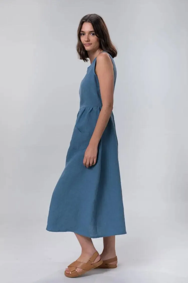 Jane Dress in Sky Linen by Wilga Clothing