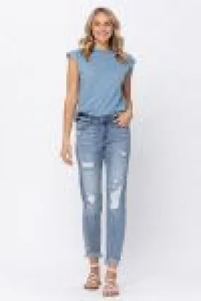 JUDY BLUE MID-RISE BOYFRIEND BLEACH SPLASH JEANS