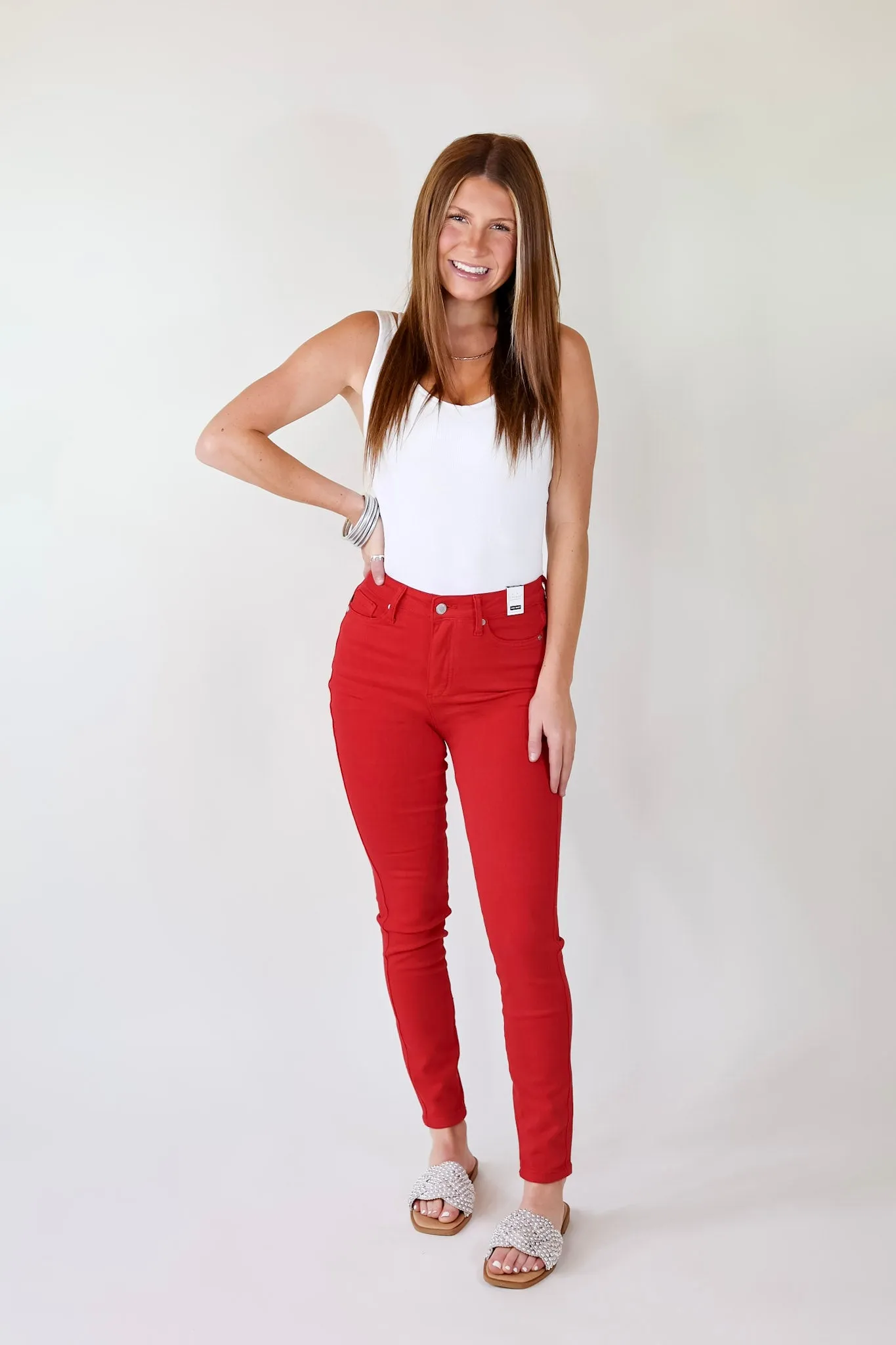 Judy Blue | Vibrant Smiles Control Top Skinny Jeans in Red