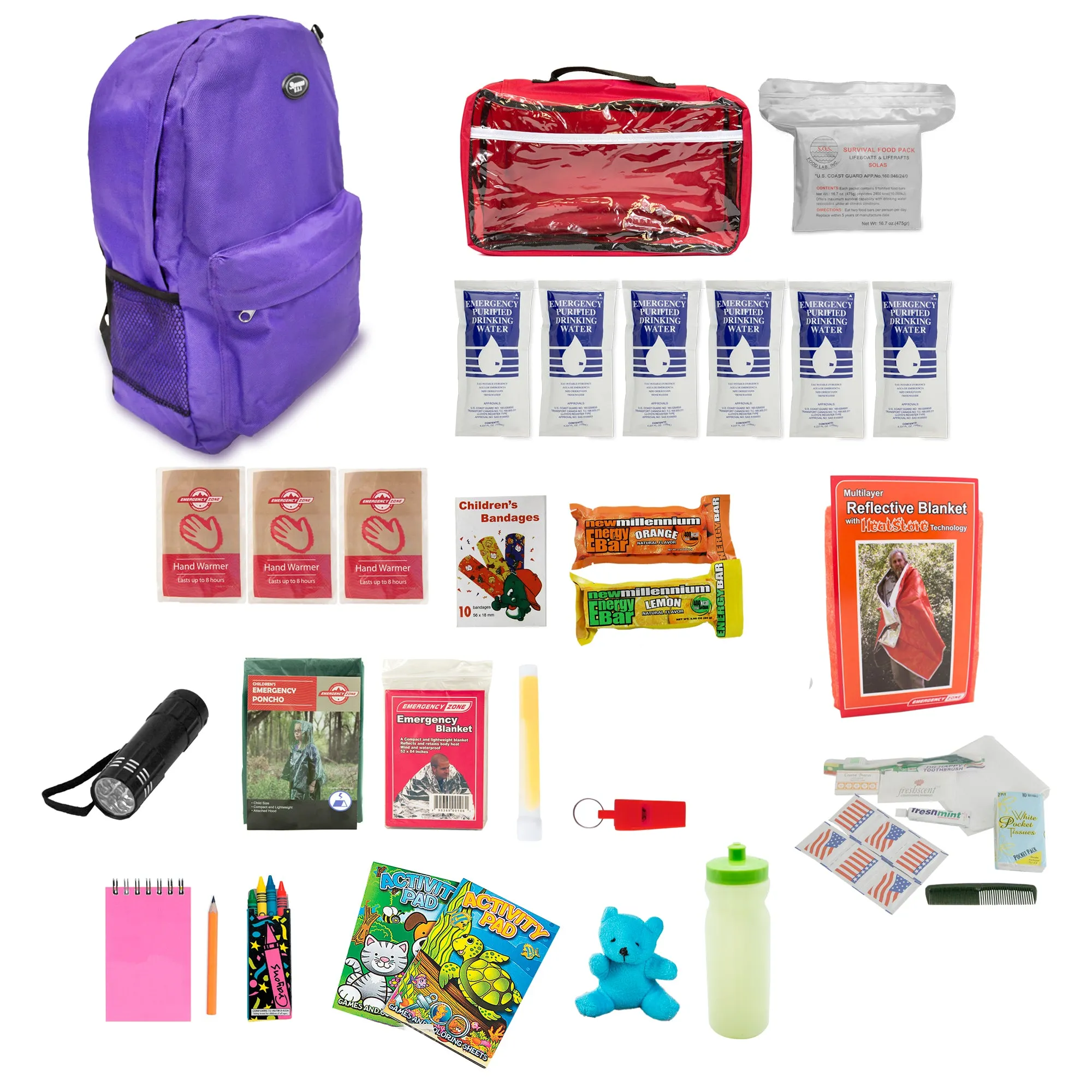 Keep-Me-Safe Children's 72 Hour Survival Kit: Color Options Available