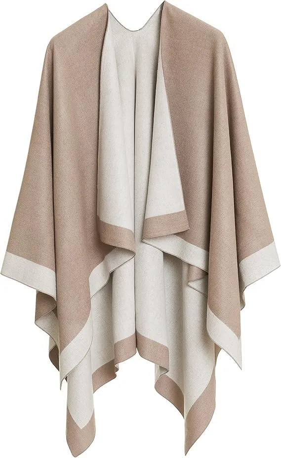 Khaki Luxurious Knit Sweater Poncho Cardigan