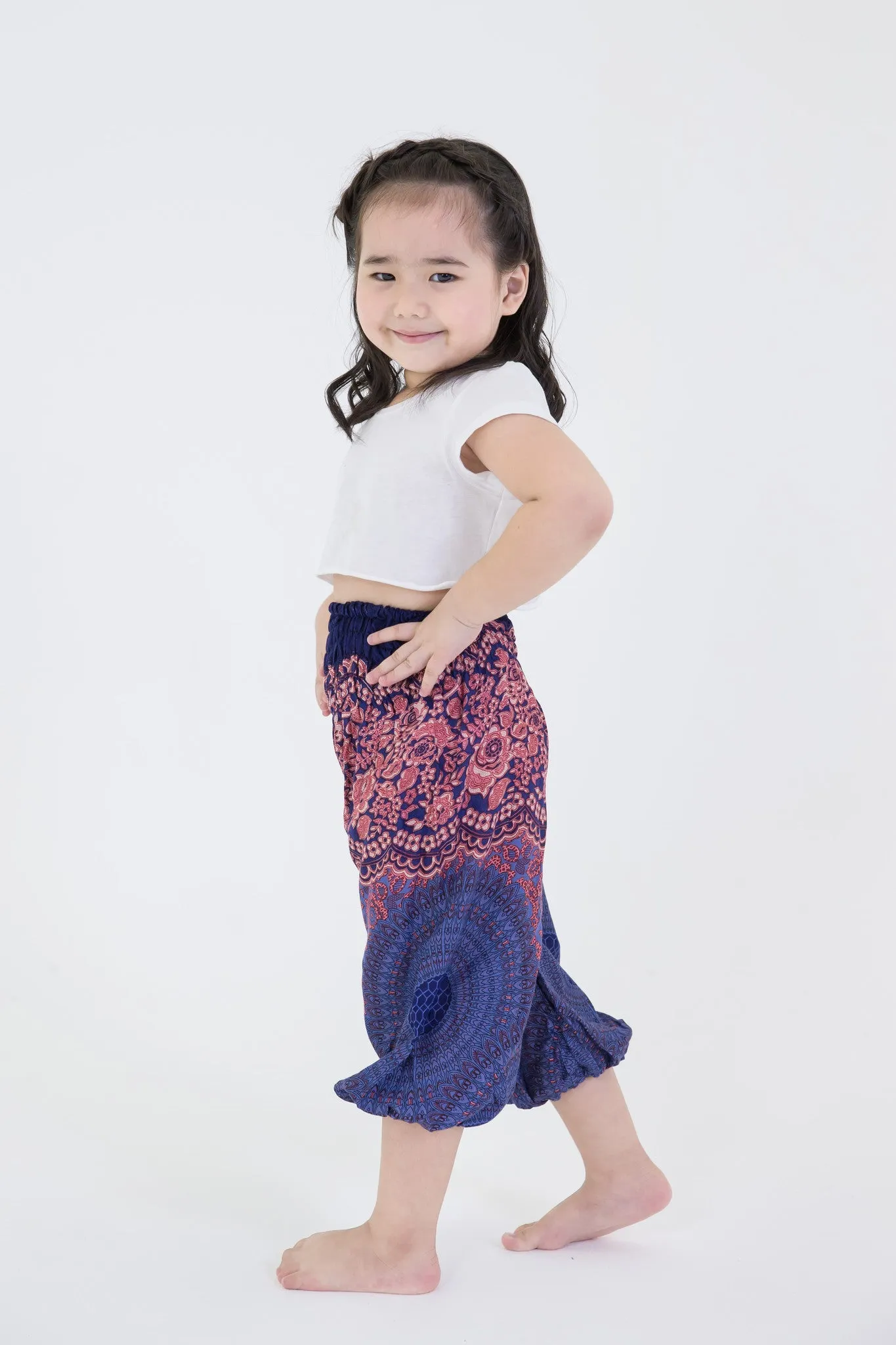 Kids Geometric Mandalas Harem Pants in Blue