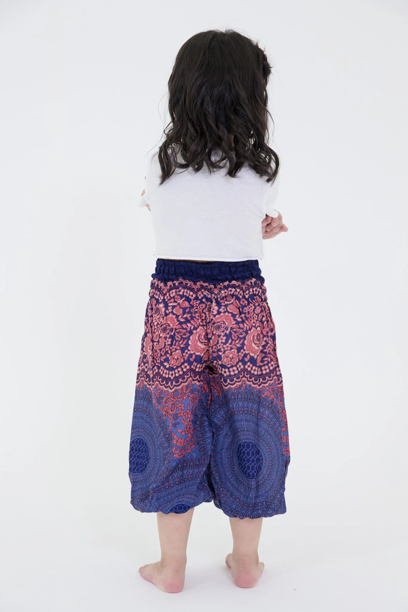 Kids Geometric Mandalas Harem Pants in Blue