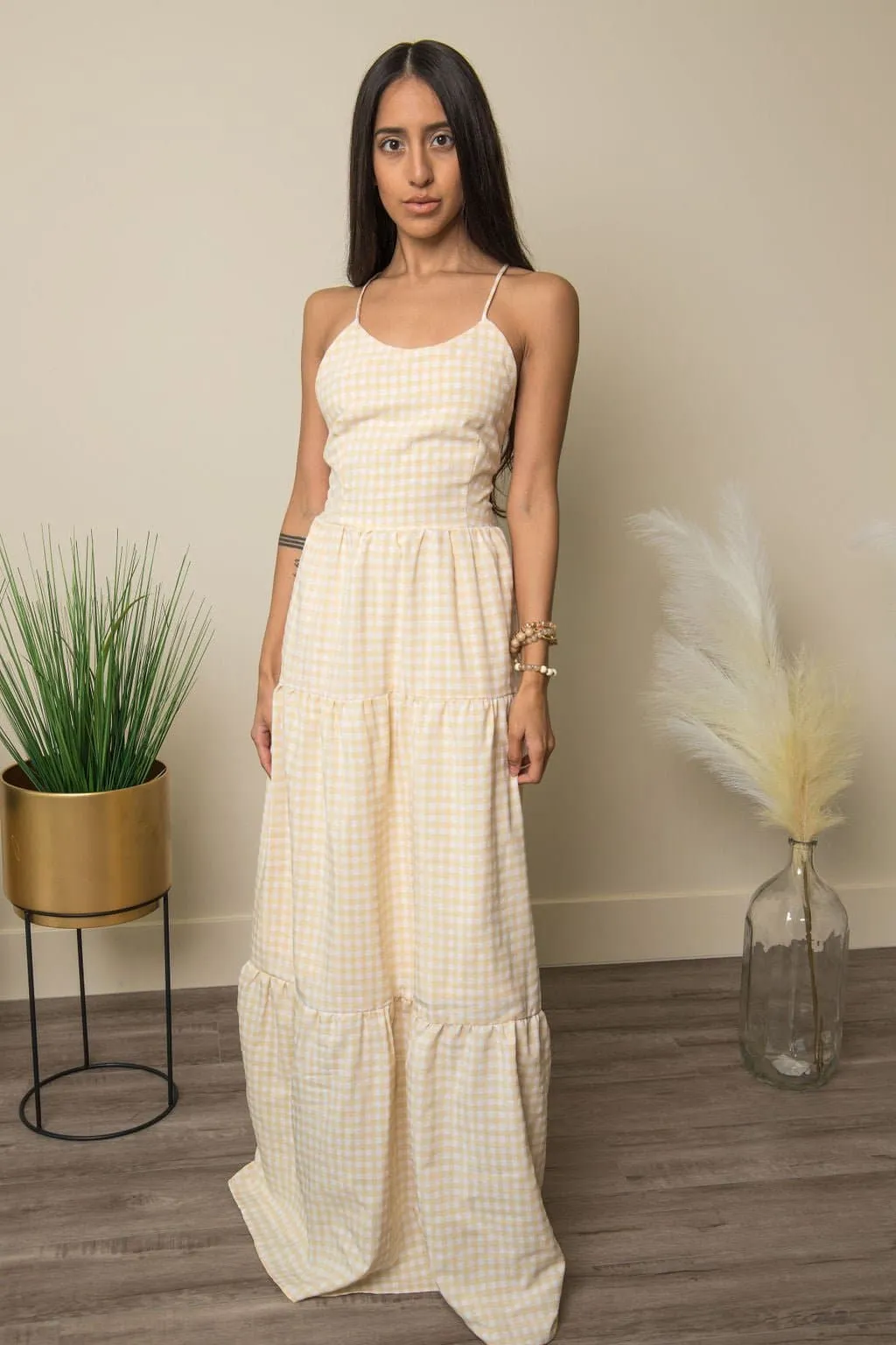 Kiss Me Buttercup Yellow Gingham Maxi Dress