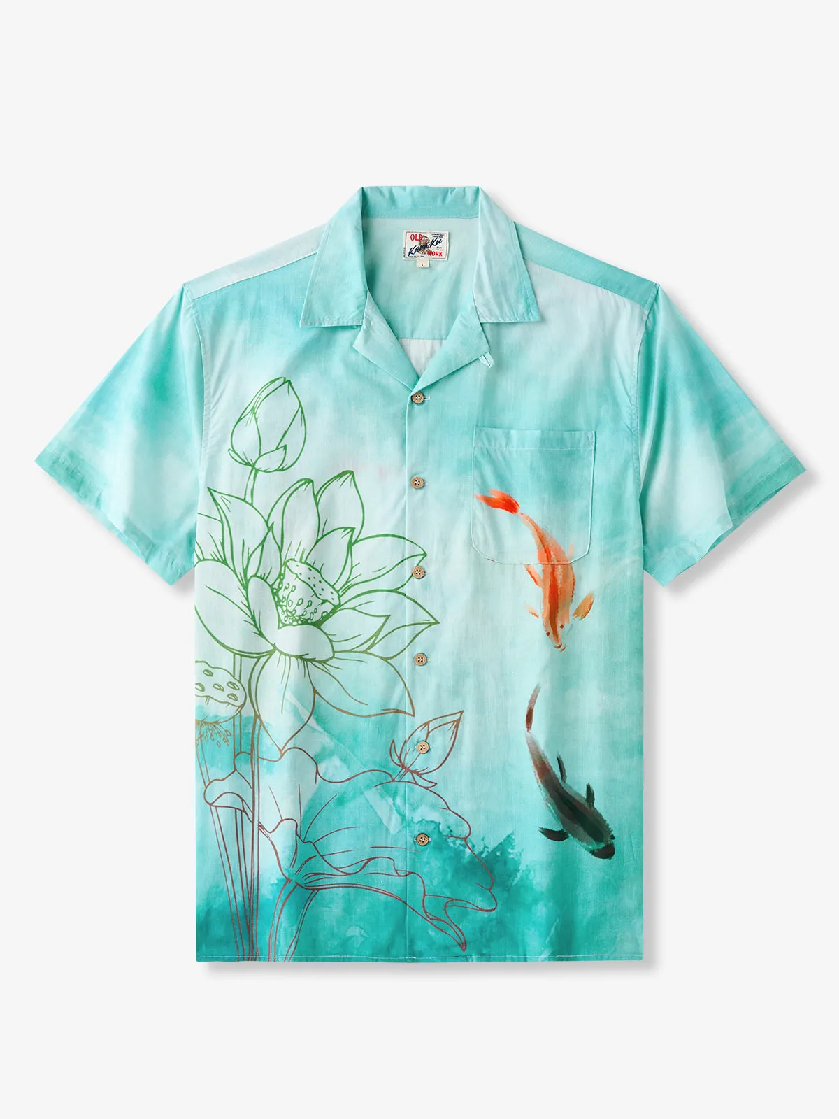 Koi & Lotus Design Cotton Camp Shirt