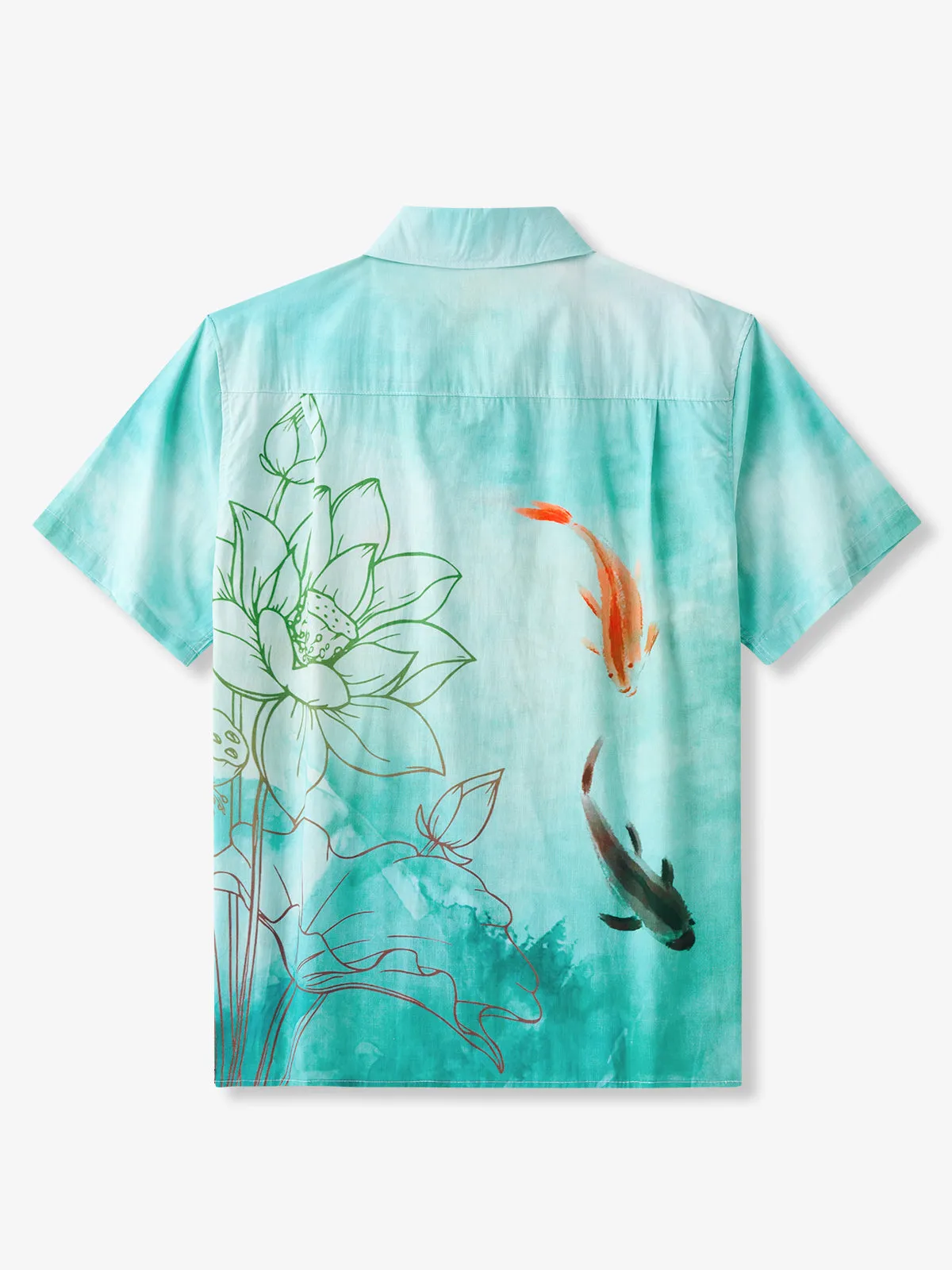 Koi & Lotus Design Cotton Camp Shirt