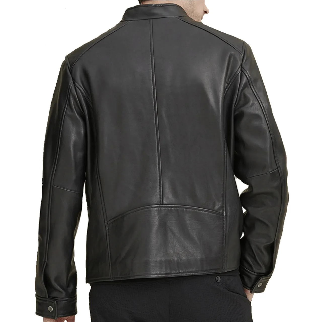 Lambskin Leather Jacket with Diagonal Zipper On Chest