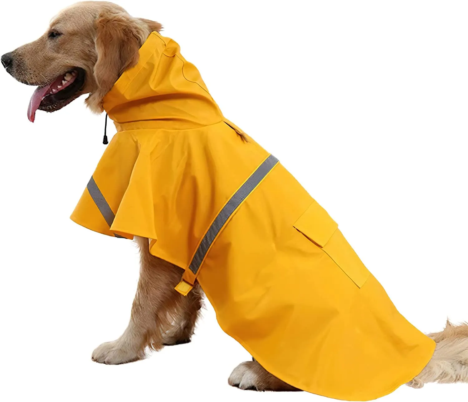 Large Dog Raincoat Adjustable Pet Water Proof Clothes Lightweight Rain Jacket Poncho Hoodies with Strip Reflective (XL, Yellow)