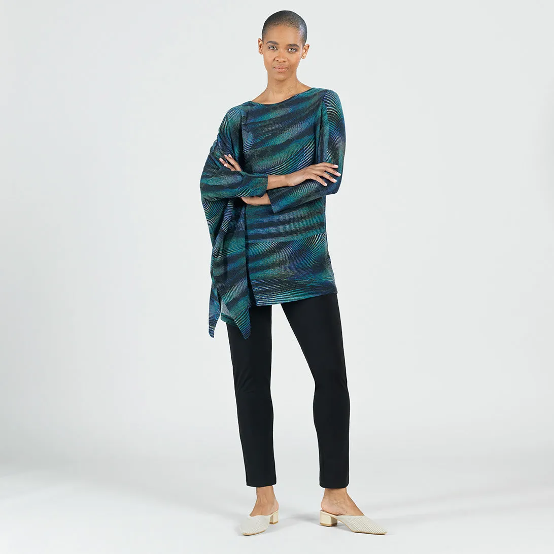 Lightweight Cozy - Poncho Sleeve Sweater Tunic - Peacock Pinstripe - Final Sale!