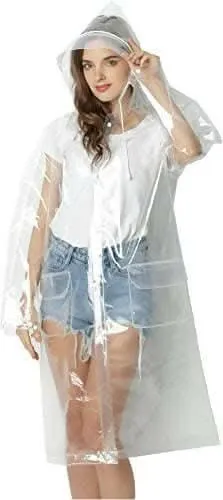 Long Transparent Clear Raincoat Reusable Rain Poncho for Adults (Unisex)