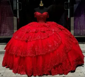 Luxury Red Quinceanera Dress with Crystal Beading Lace Appliques Sweet 16 15 Ball Gown          fg6302