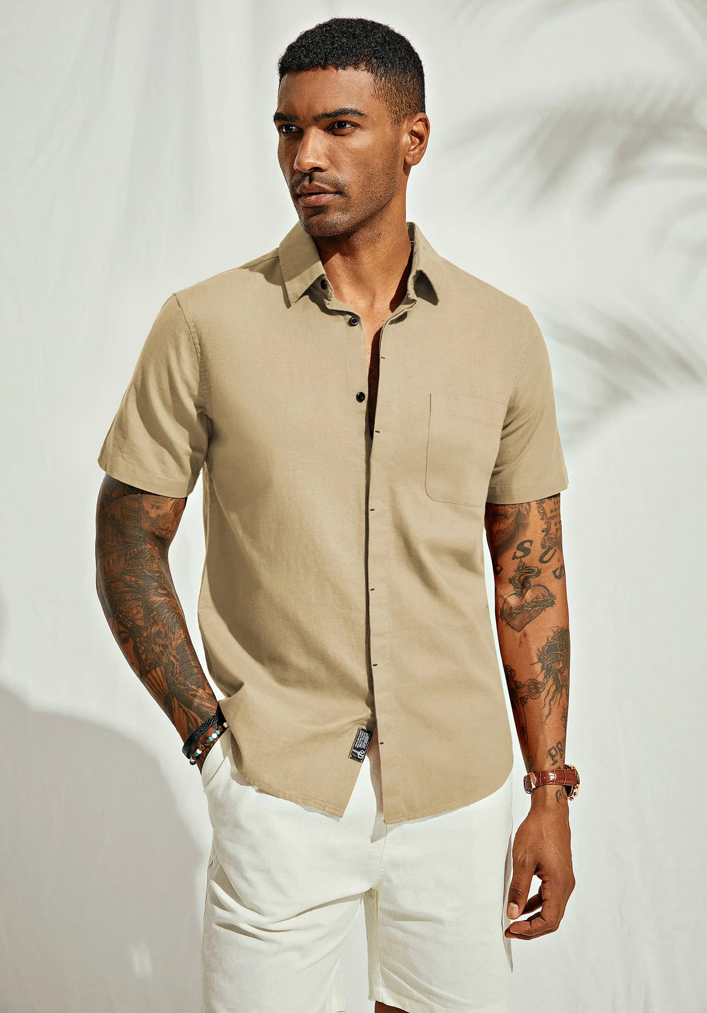 Men Cuban Guayabera Shirt Casual Short Sleeve Button Down Cardigan Shirts Beach Tops Cotton