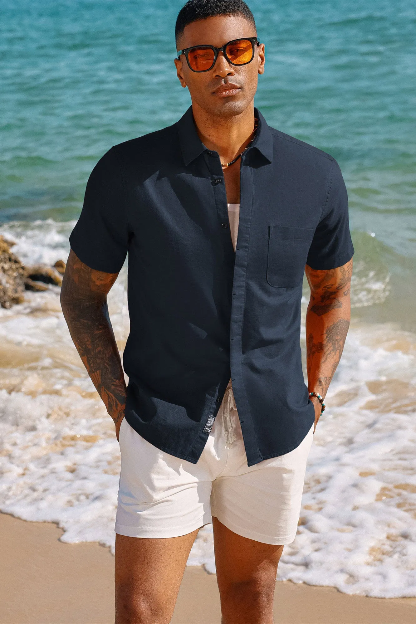 Men Cuban Guayabera Shirt Casual Short Sleeve Button Down Cardigan Shirts Beach Tops Cotton