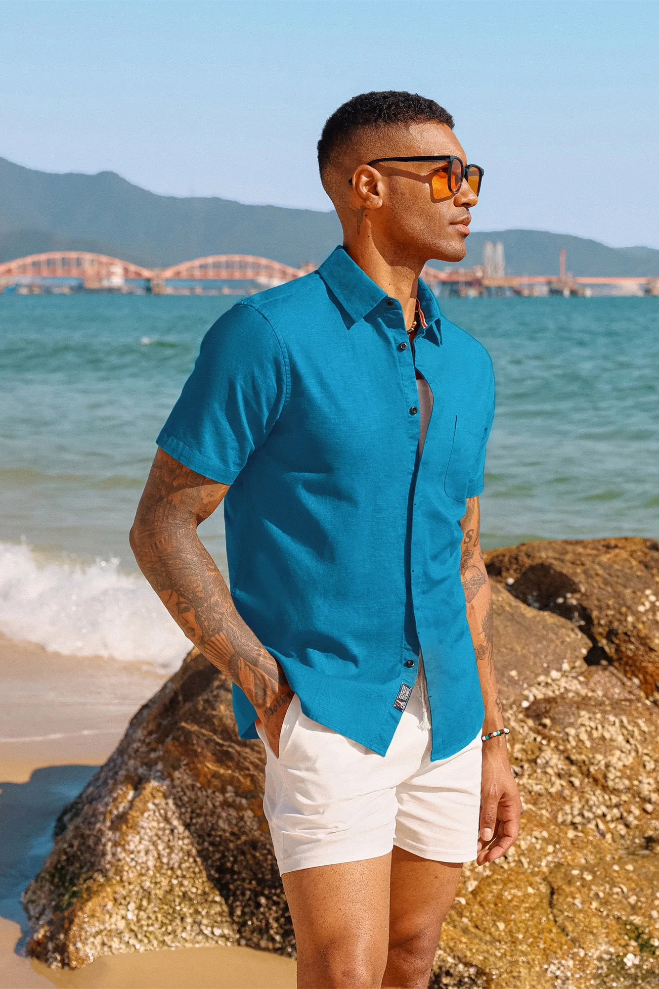 Men Cuban Guayabera Shirt Casual Short Sleeve Button Down Cardigan Shirts Beach Tops Cotton