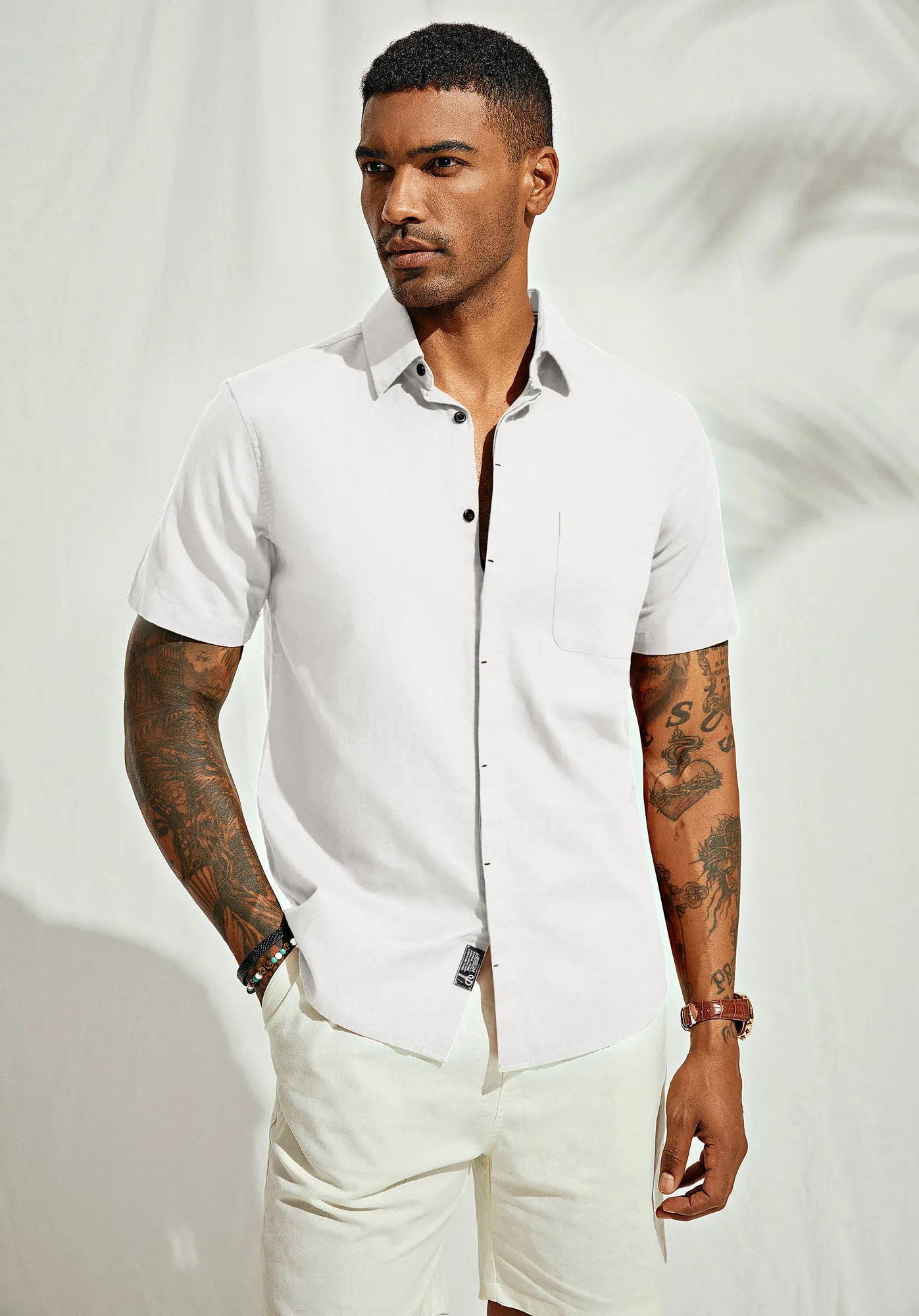 Men Cuban Guayabera Shirt Casual Short Sleeve Button Down Cardigan Shirts Beach Tops Cotton