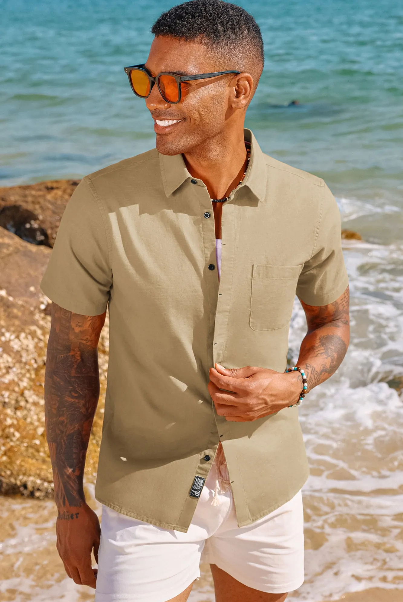 Men Cuban Guayabera Shirt Casual Short Sleeve Button Down Cardigan Shirts Beach Tops Cotton