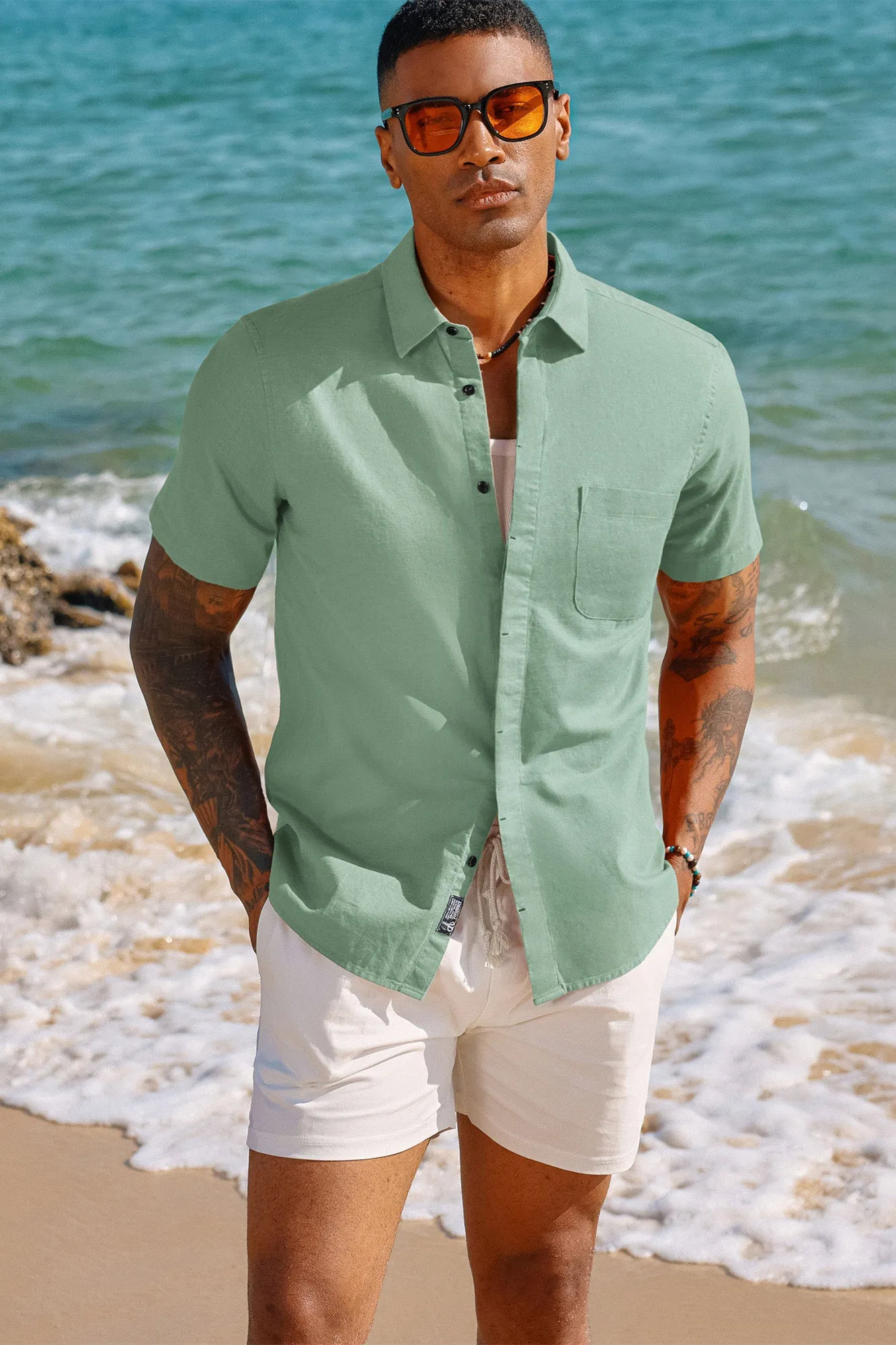 Men Cuban Guayabera Shirt Casual Short Sleeve Button Down Cardigan Shirts Beach Tops Cotton