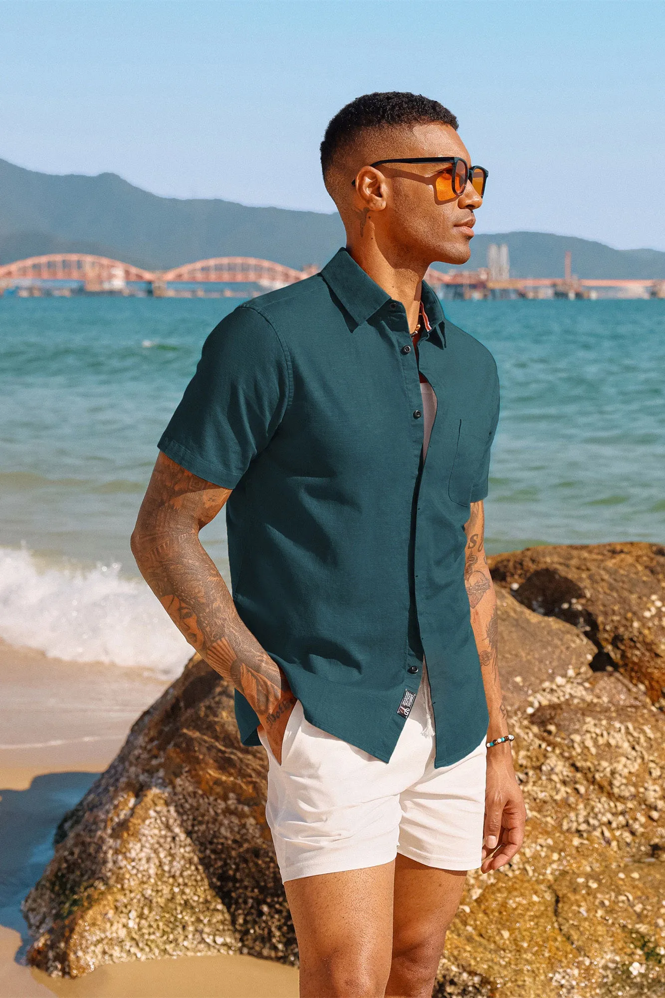 Men Cuban Guayabera Shirt Casual Short Sleeve Button Down Cardigan Shirts Beach Tops Cotton