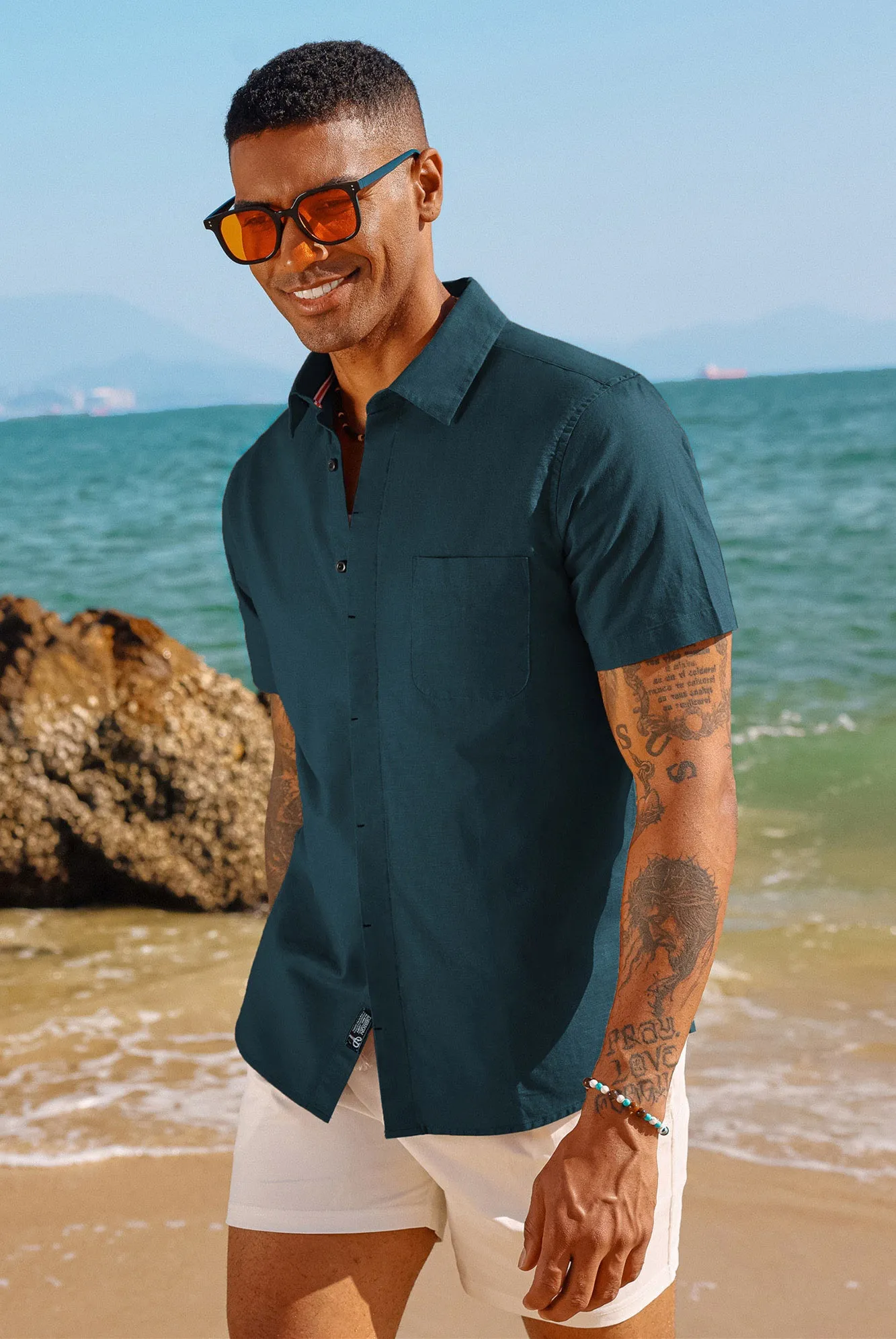 Men Cuban Guayabera Shirt Casual Short Sleeve Button Down Cardigan Shirts Beach Tops Cotton