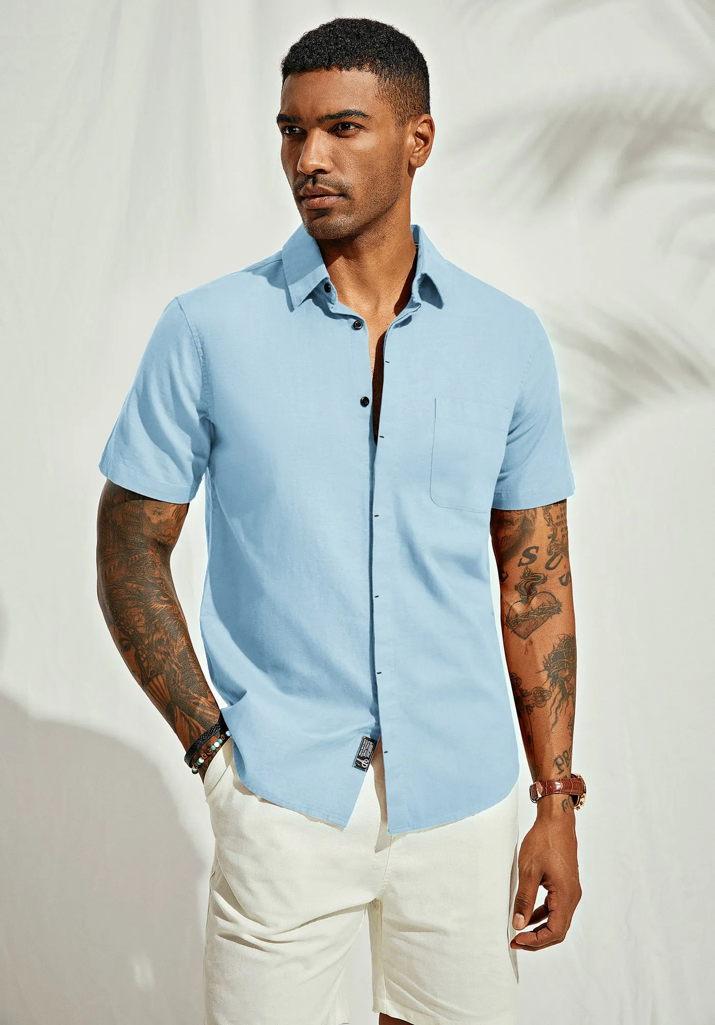 Men Cuban Guayabera Shirt Casual Short Sleeve Button Down Cardigan Shirts Beach Tops Cotton