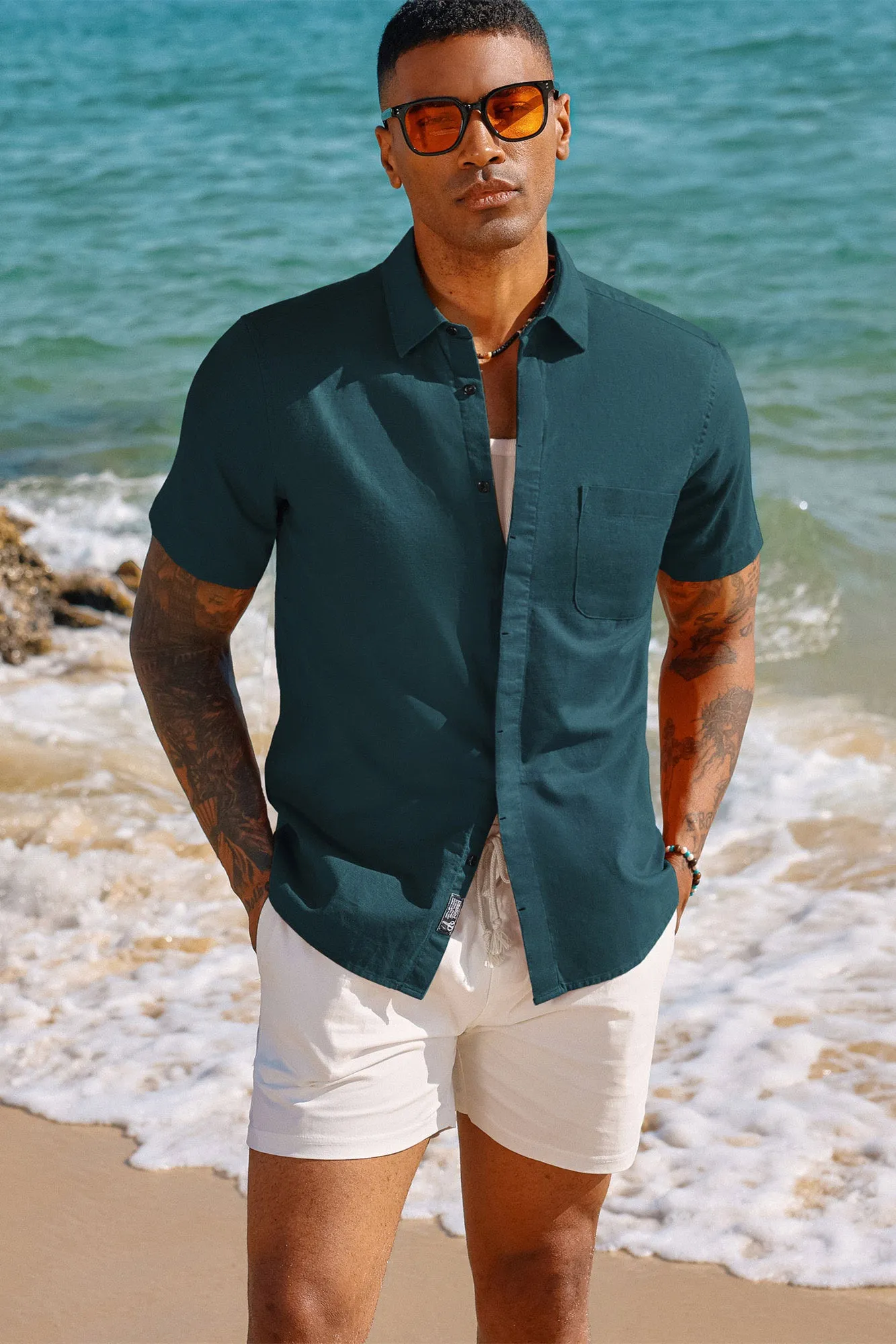 Men Cuban Guayabera Shirt Casual Short Sleeve Button Down Cardigan Shirts Beach Tops Cotton