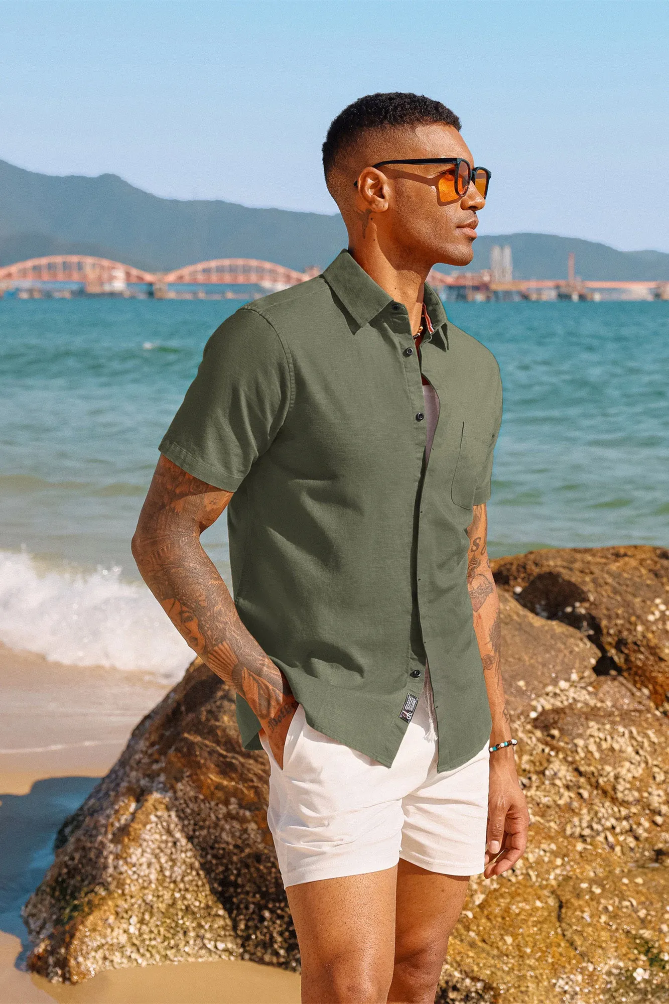 Men Cuban Guayabera Shirt Casual Short Sleeve Button Down Cardigan Shirts Beach Tops Cotton