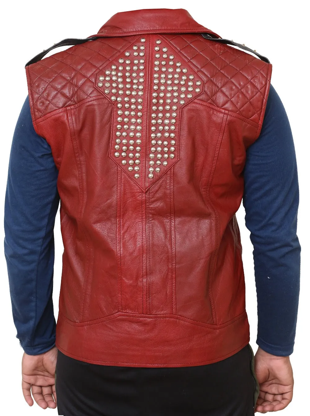 Men Maroon Biker Leather Vest