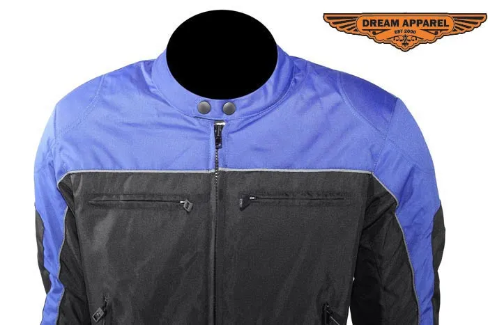 Mens Black and Blue Mesh and Nylon Motorcycle Jacket