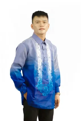 Men's Organza Mono Blue Barong Tagalog -  Jerome - LST4