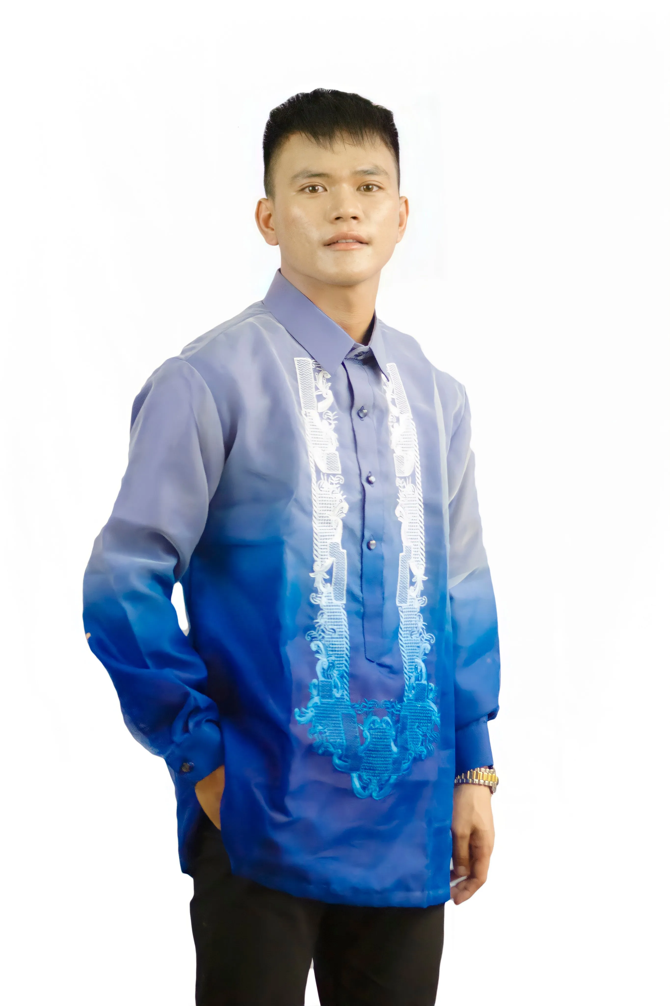 Men's Organza Mono Blue Barong Tagalog -  Jerome - LST4