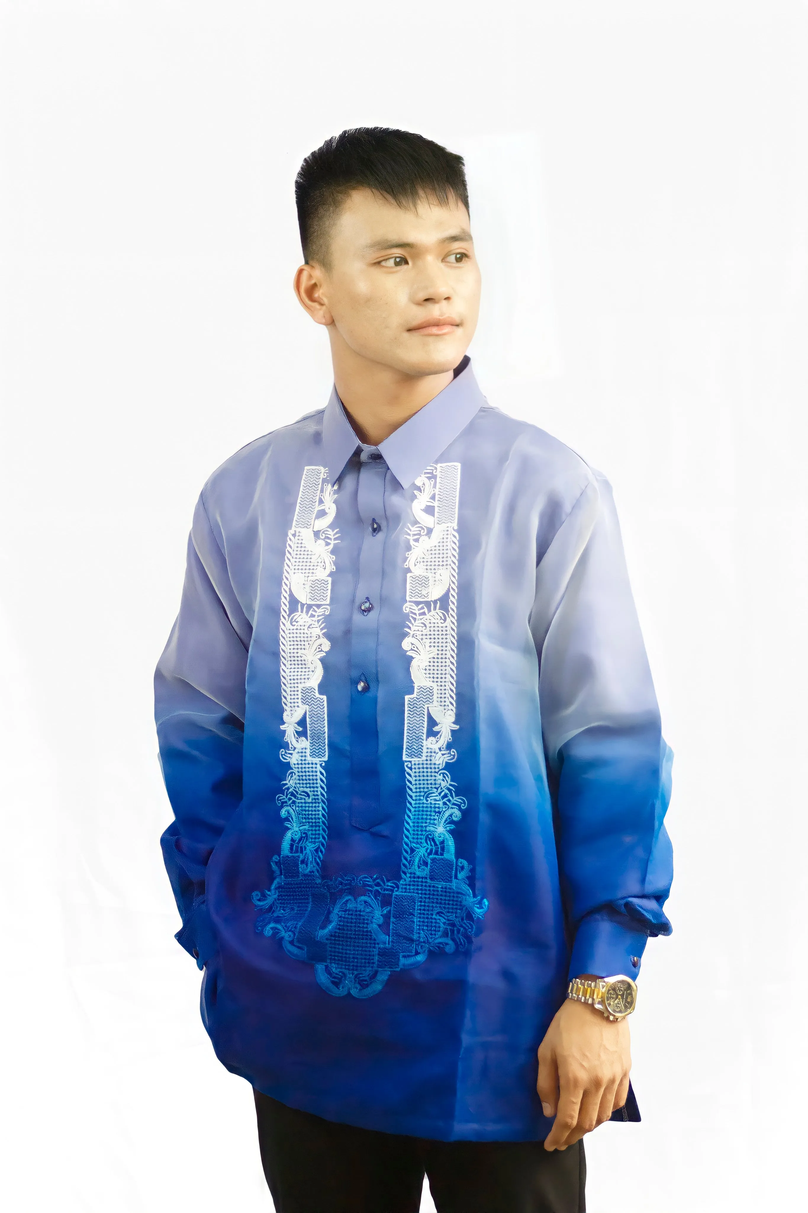 Men's Organza Mono Blue Barong Tagalog -  Jerome - LST4