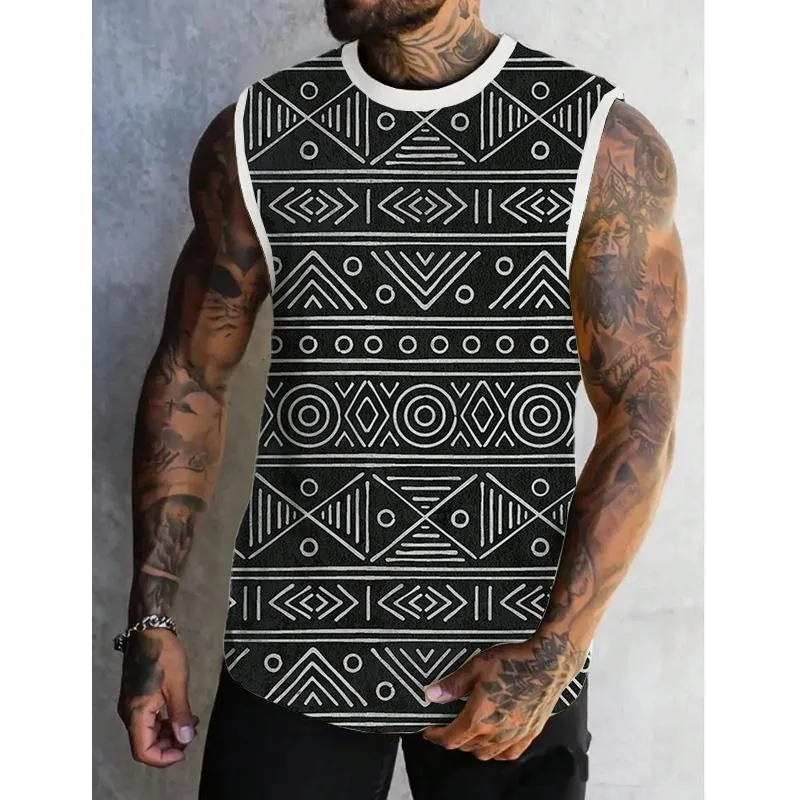 Men's Spring/Summer Printed Regular Fit Crew Neck Vest 15496343YM