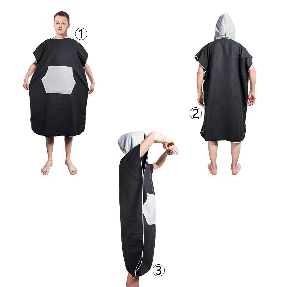 Microfiber Beach Changing Robe Poncho with Hooded Quick Dry Lightweigh Towelling Bath Bathrobe for Wetsuit Pool Surfing Swimming