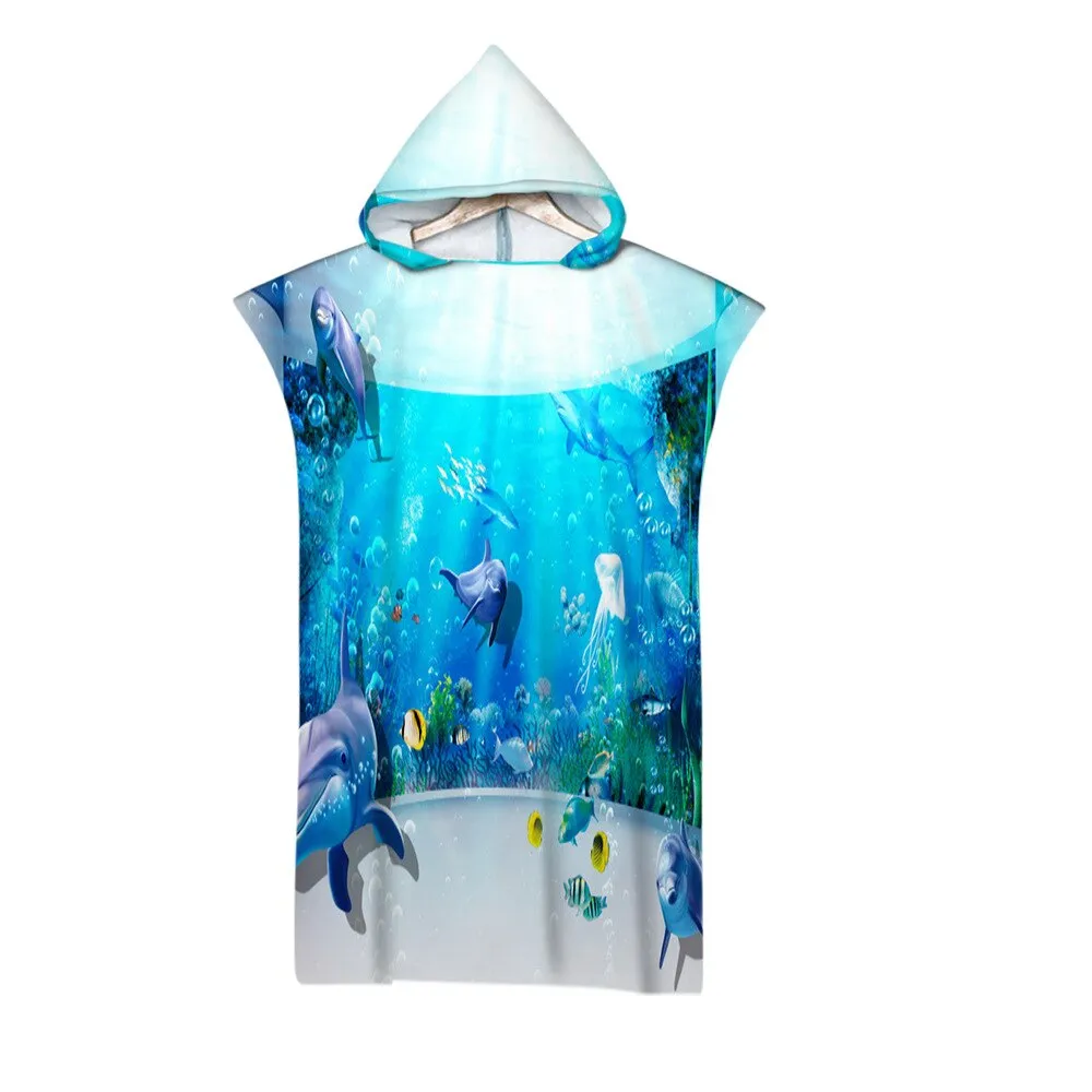 Microfiber Beach Towel Hooded 3D Beautiful Underwater World Printed Surf Soft Swimsuit For Women Poncho Quick Dry Men's Bathrobe