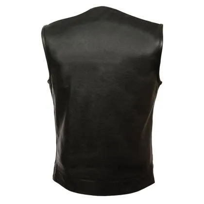 Milwaukee Leather LKM3711 Men's Collarless Dual Snap and Zipper Front Closure Club Leather Vest