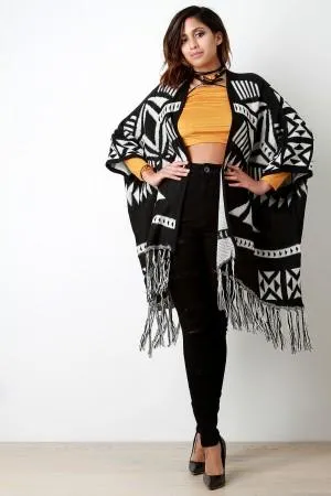 Monochromatic Tribe Loose Knit Poncho