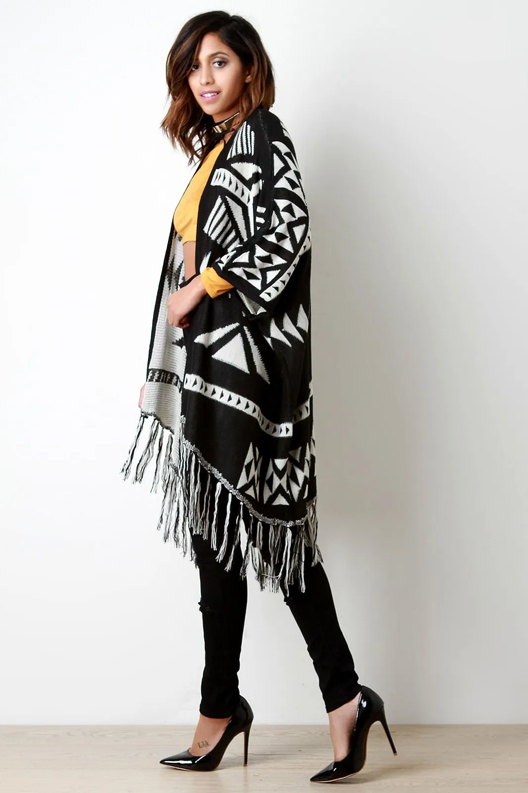 Monochromatic Tribe Loose Knit Poncho